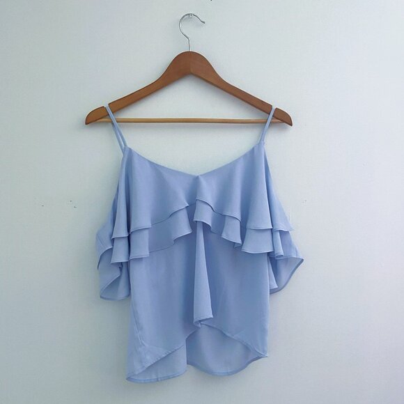 No tag - Zara, Flowy, Thin Straps, Lightweight, Ruffle, Light Blue, Top - Size M - Picture 1 of 6